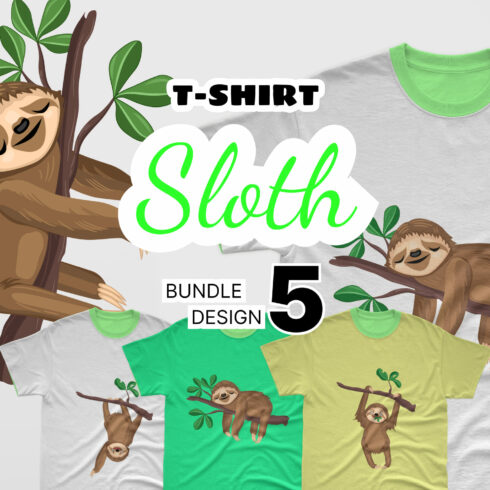 A selection of white t-shirts with a gorgeous sloth print.