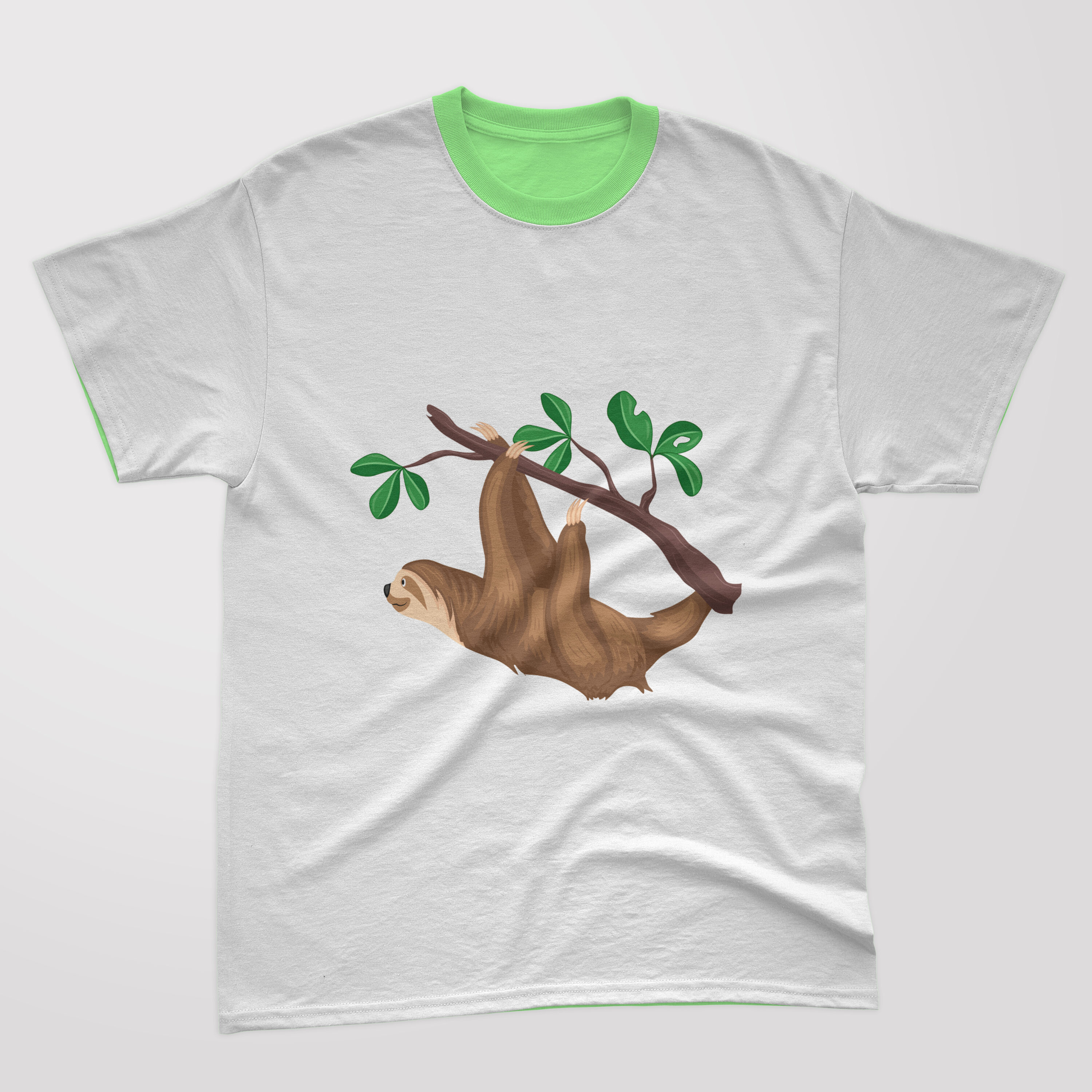 T-shirt image with irresistible sloth print on wood.