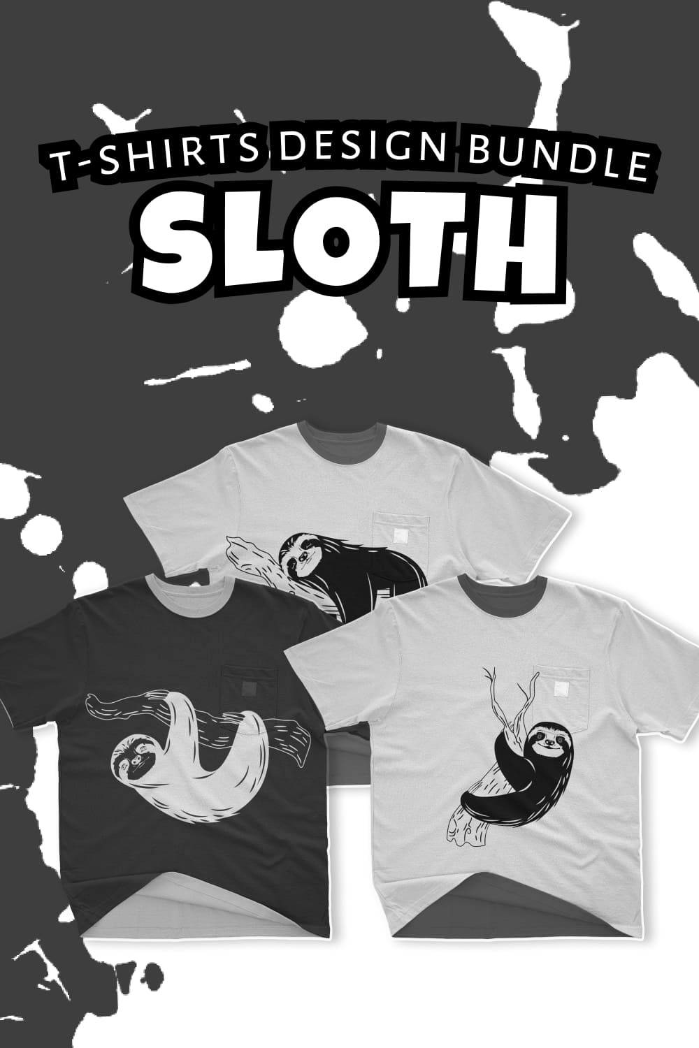 A selection of t-shirts featuring exquisite black and white sloth prints.