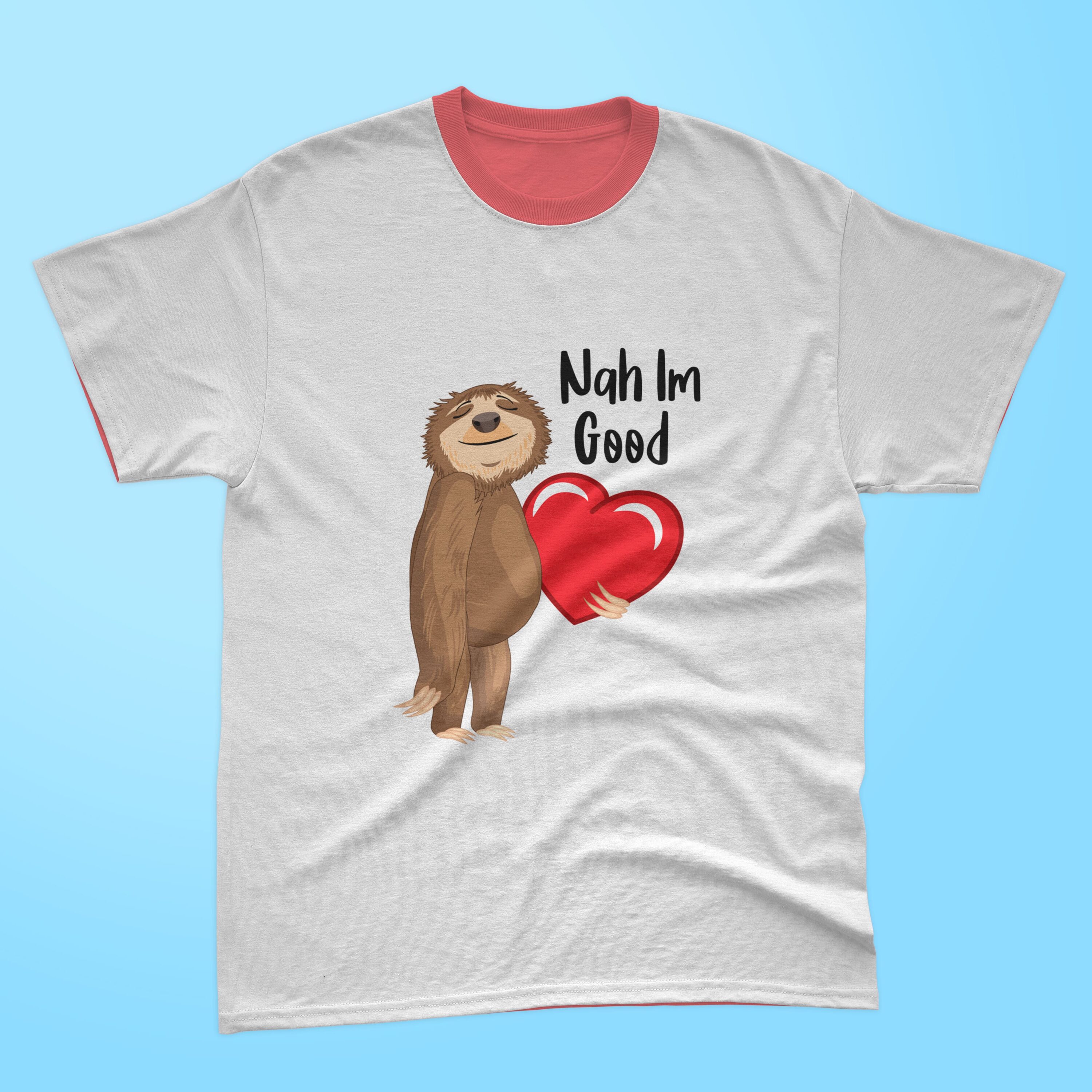 Image of white t-shirt with lovely sloth print with valentine.