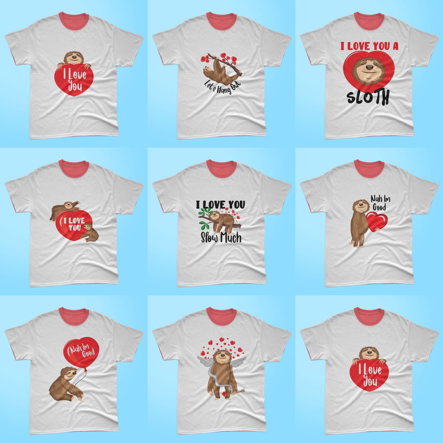 T-shirt collection with beautiful sloth prints with valentine.