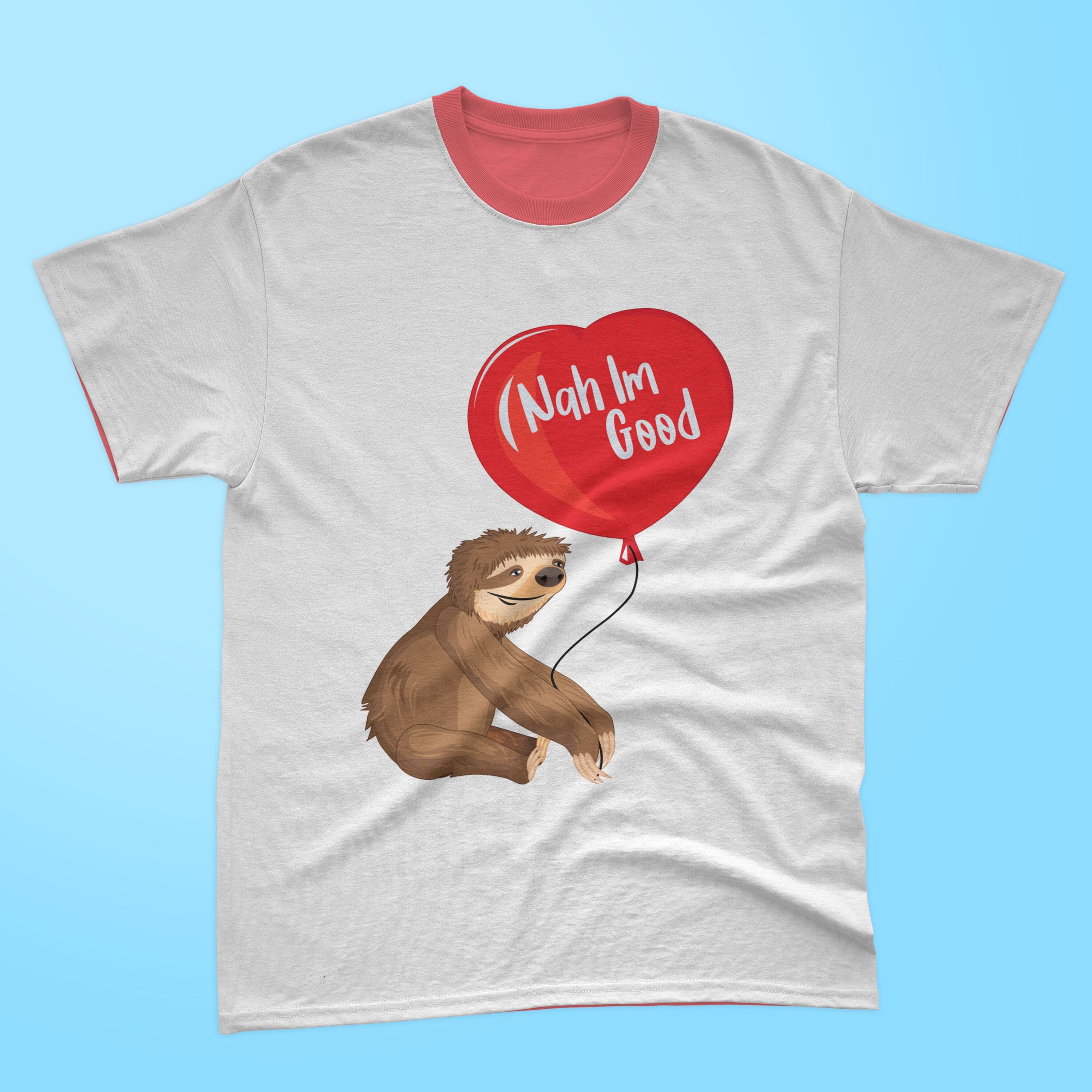 Image of white t-shirt with amazing sloth print with valentine.