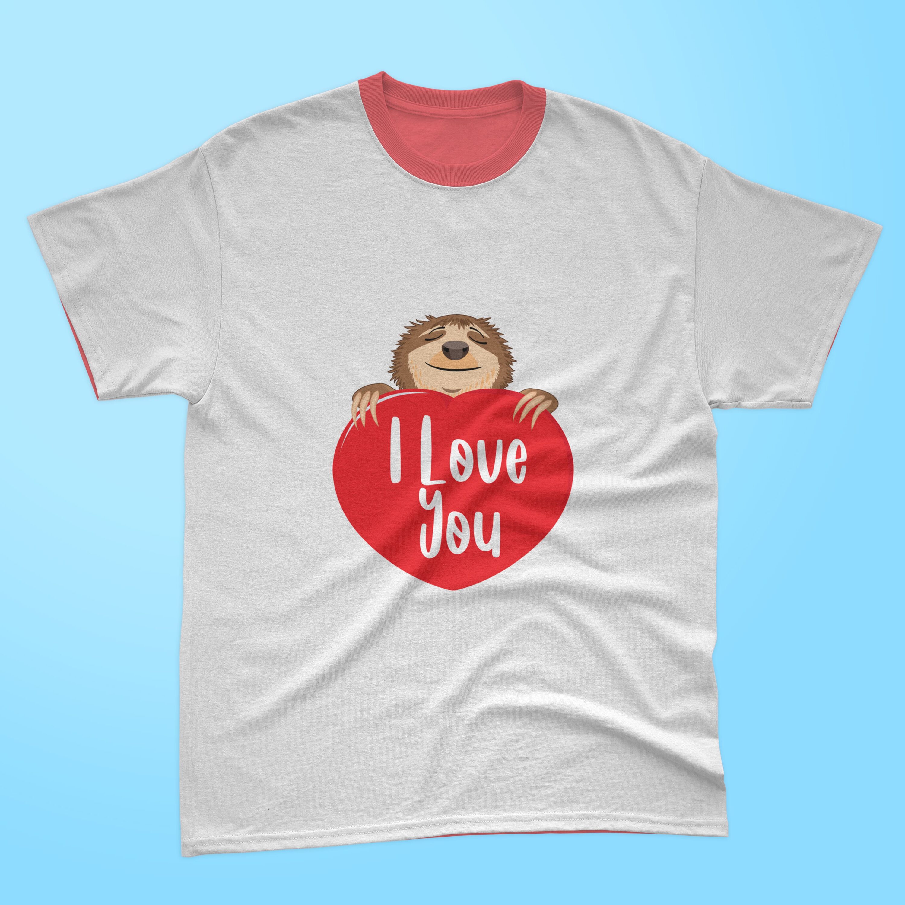 Image of white t-shirt with adorable sloth print with valentine.