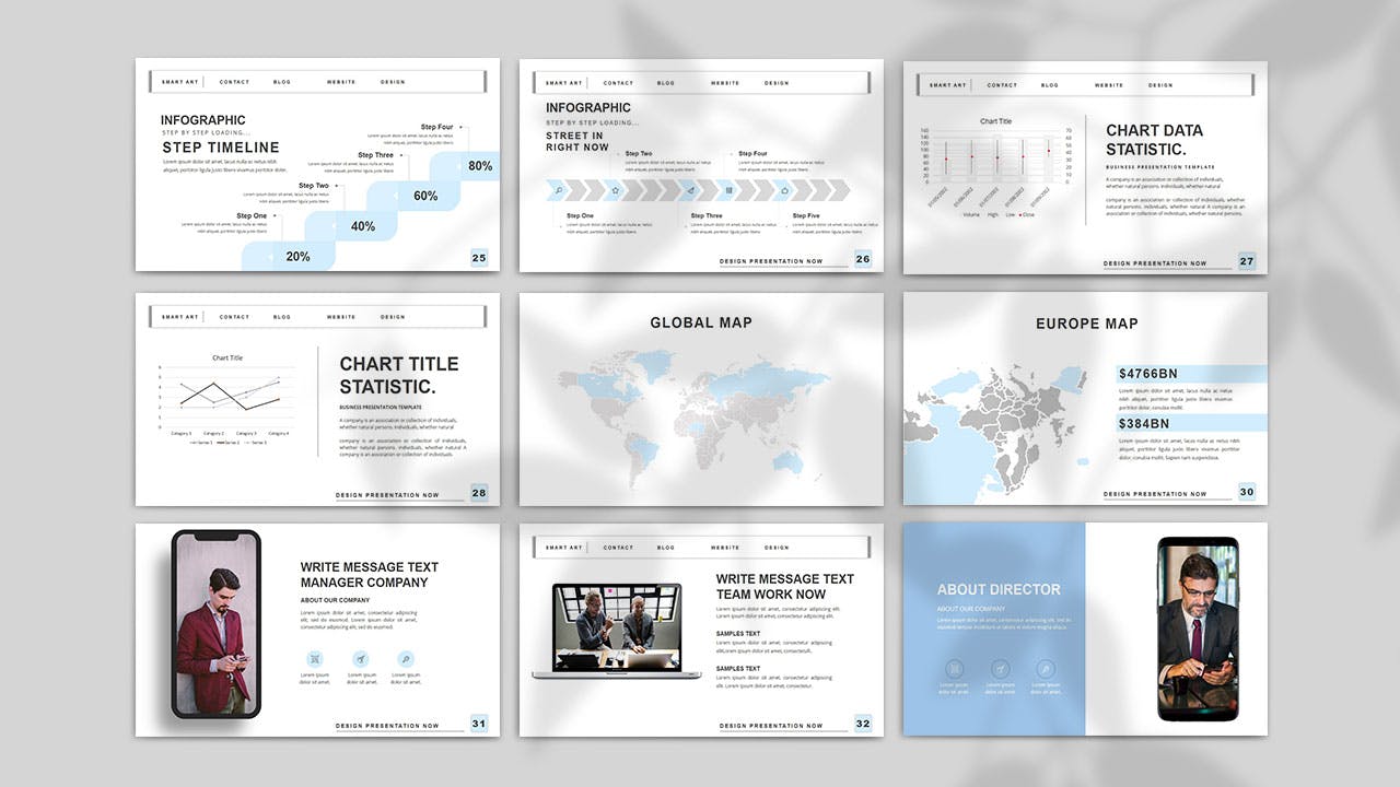 Image collection of adorable business presentation template slides.