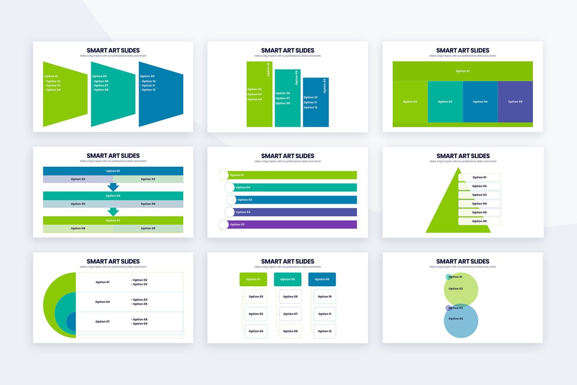 Set of images of amazing slides with presentation template infographics.