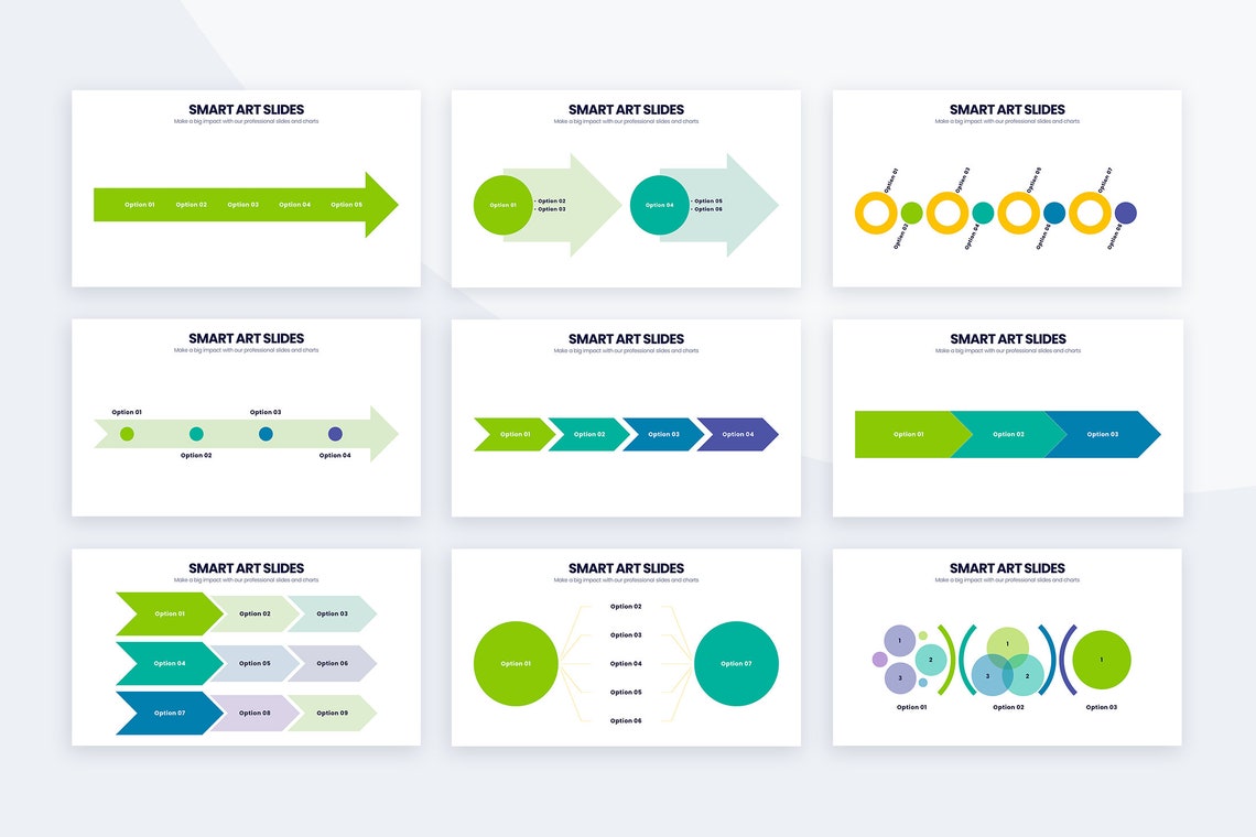 A selection of images of great slides with infographics of the presentation template.