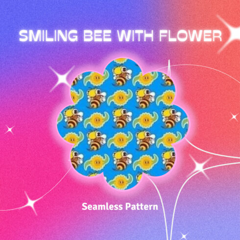 Smiling Bee with Flower Seamless Pattern.