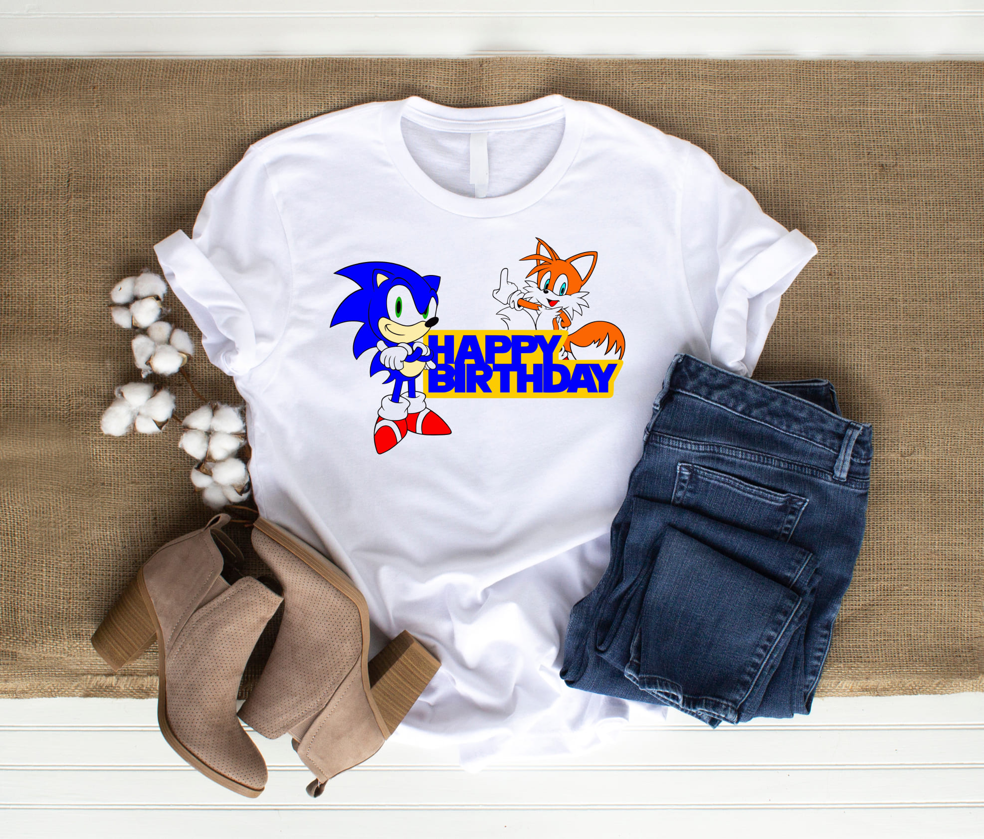 Colorful Sonic graphic with the birthday lettering.