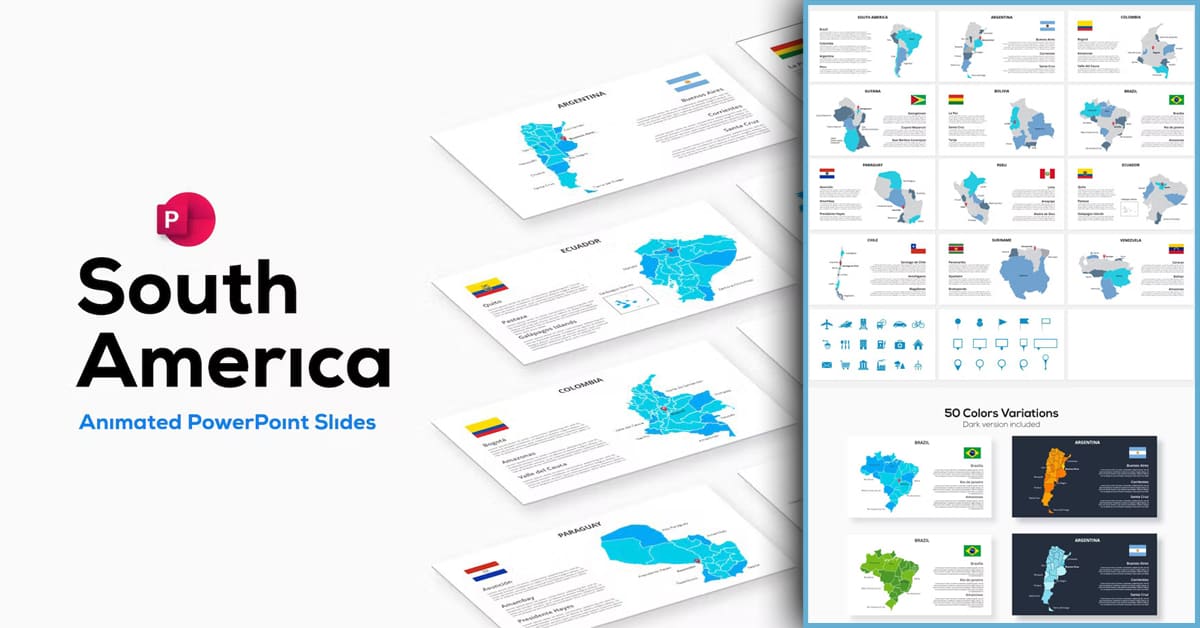 South America Maps PowerPoint Animated Slides - Facebook.