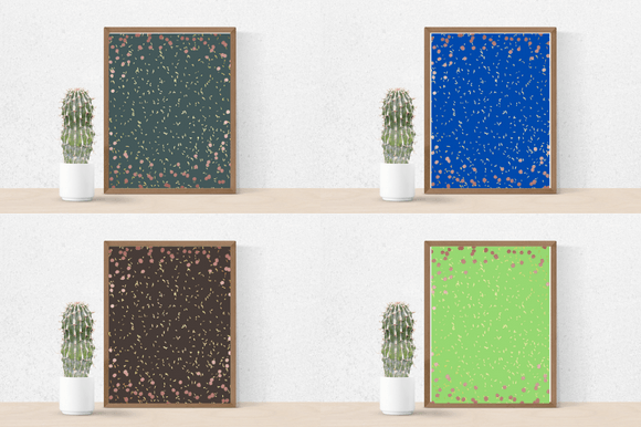 Four multicolor posters with the sparkles.