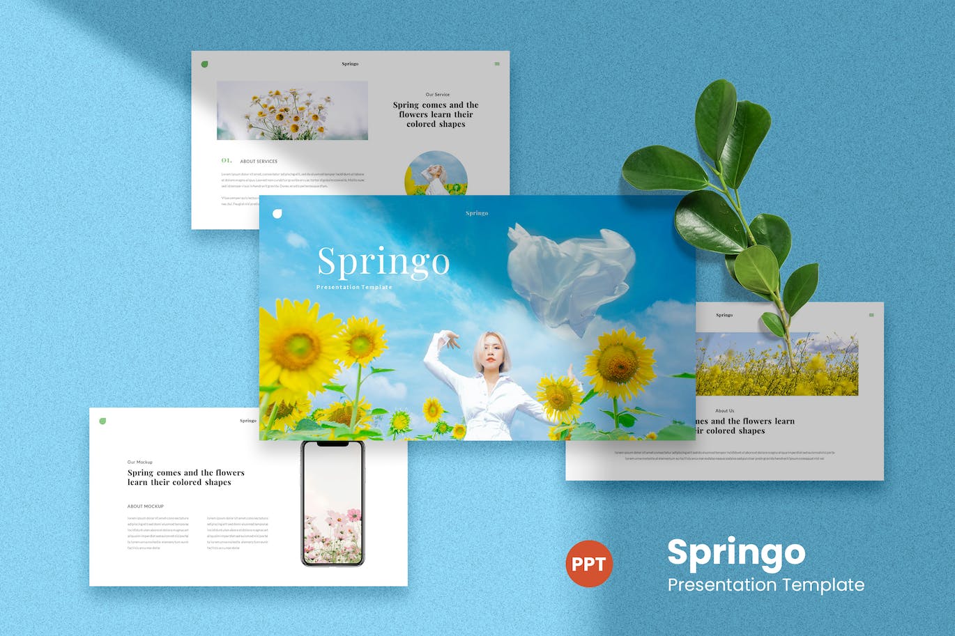 A selection of images of amazing presentation template slides on the theme of flowers.