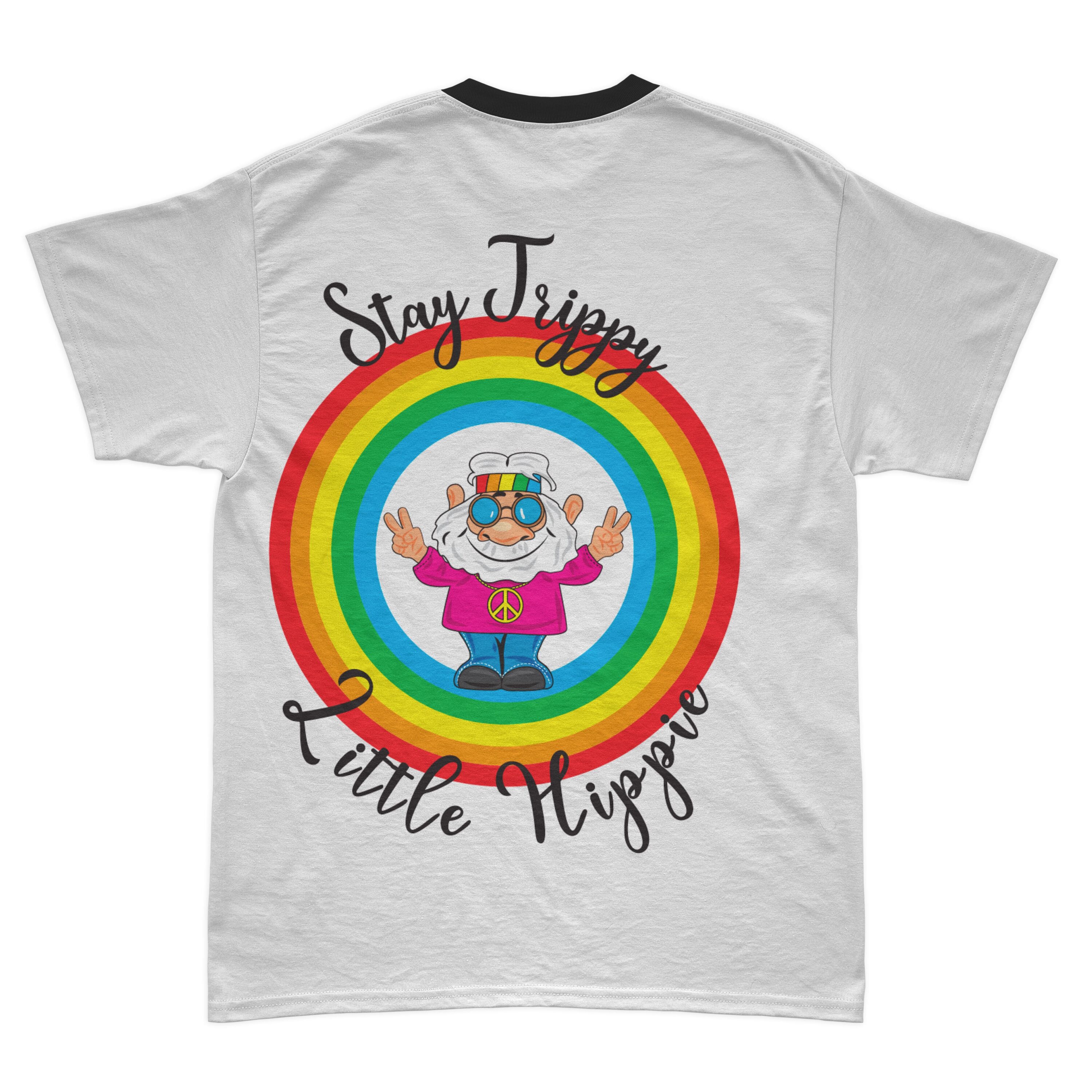 Stay trippy little hippie with rainbow design.