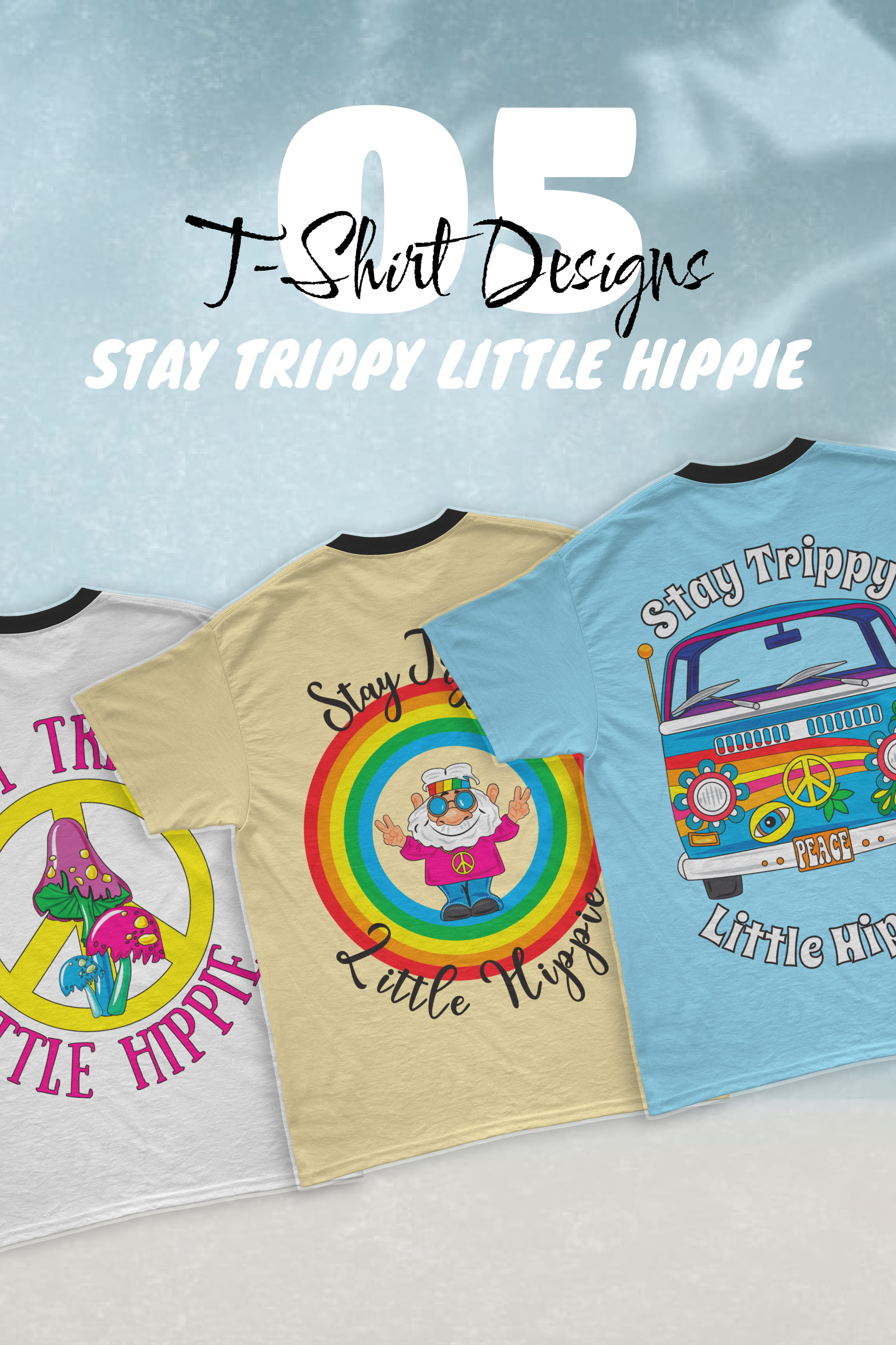Stay Trippy Little Hippie SVG T-shirt Designs Bundle - pinterest image preview.