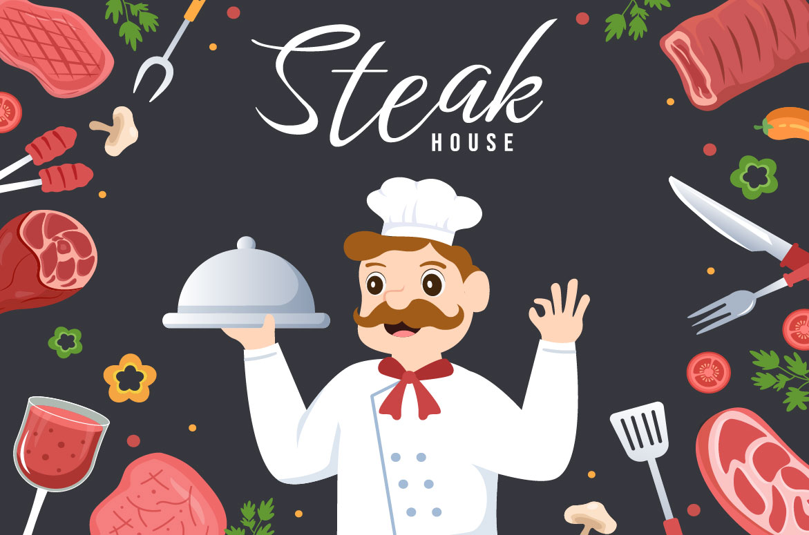 Cartoon Steakhouse Illustration preview image.