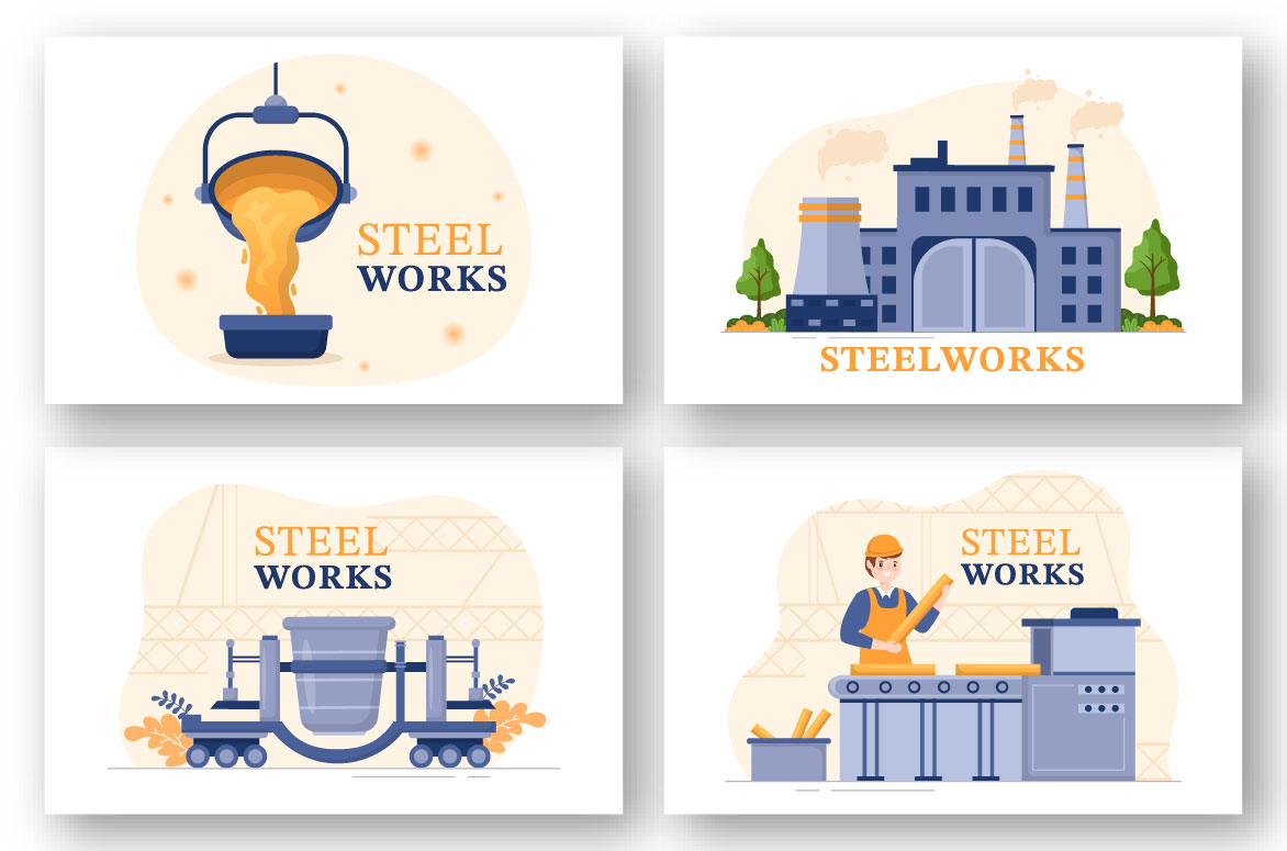 Steelworks and Hot Steel Pouring Illustration preview image.