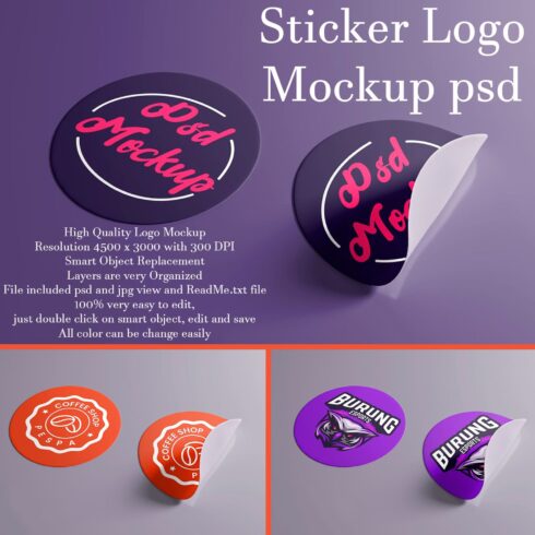 Set of images with colorful round stickers.