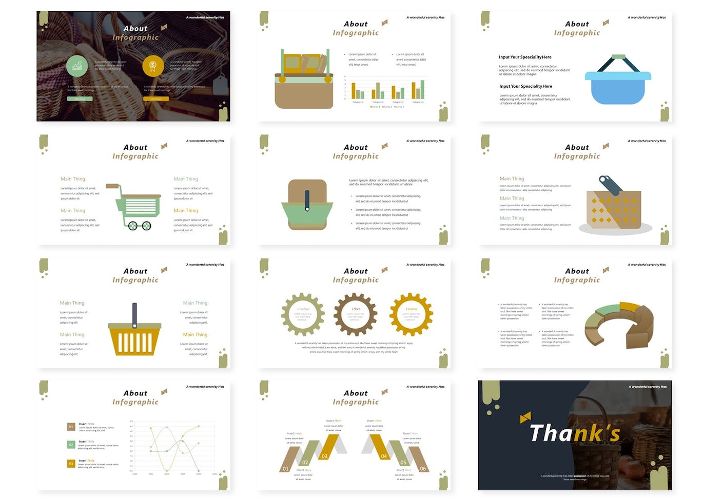Set of images of unique presentation template slides.
