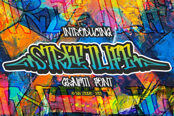 Green and blue "Streetlife" lettering in graffiti font on a graffiti background.