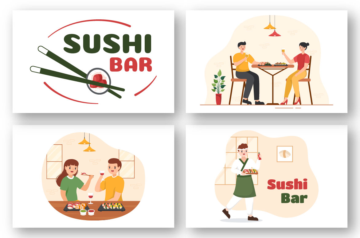 Sushi Bar Japan Asian Food Illustration preview image.