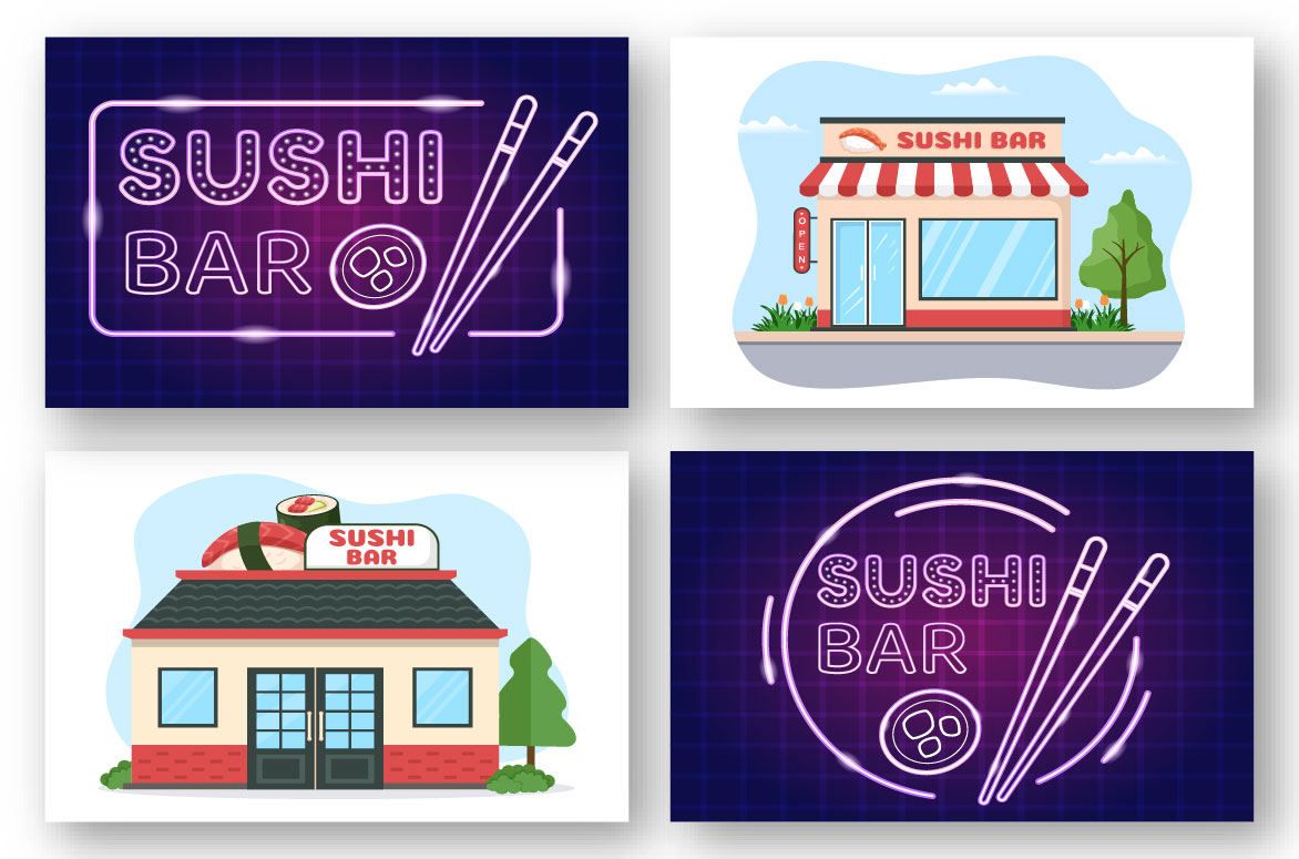Cartoon Sushi Bar Japan Asian Food Illustration preview image.