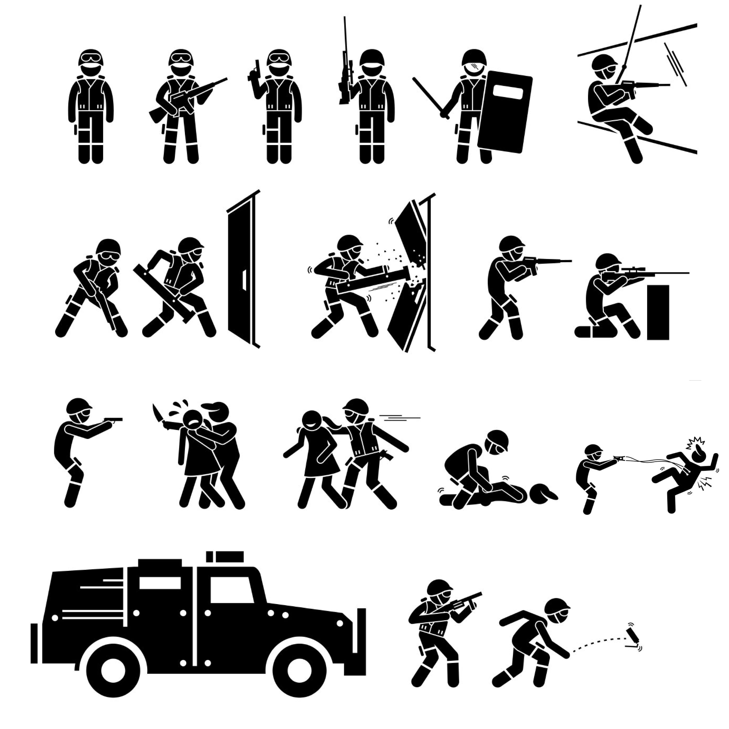 SWAT Special Weapons Tactics Police Officer Cop Stick Figure Cover.