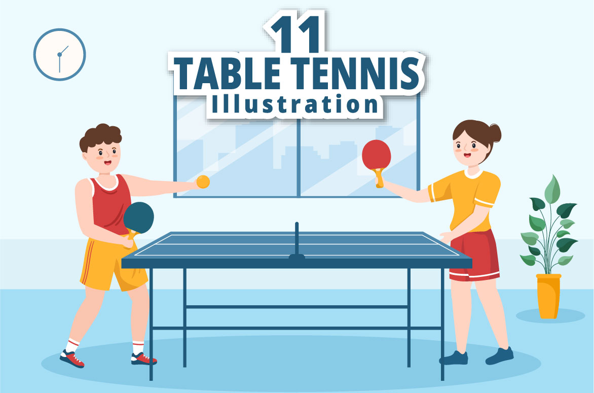 Enchanting cartoon image of people playing table tennis.