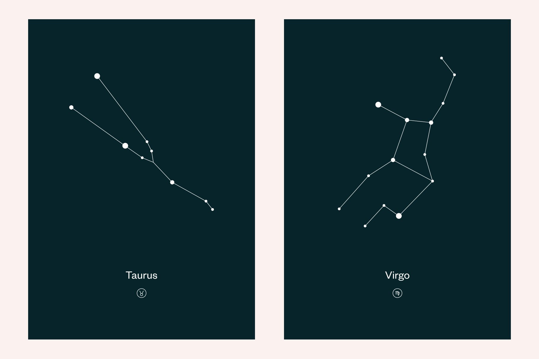 Two astrology composition on the night sky - taurus and virgo.
