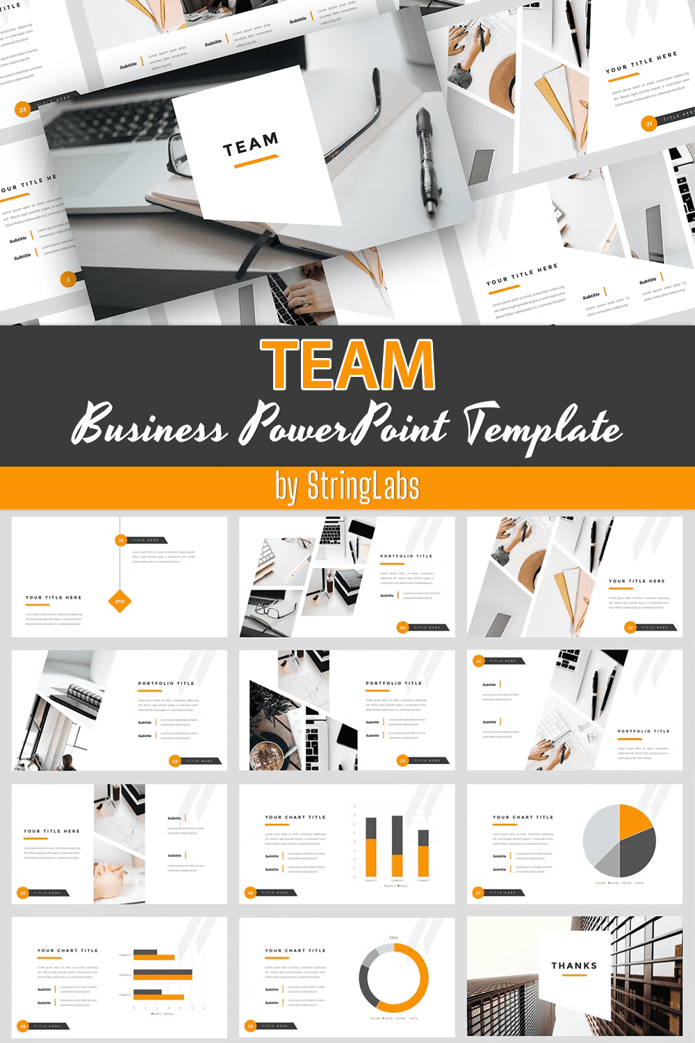 A collection of images of amazing presentation template slides on the topic of a business team.