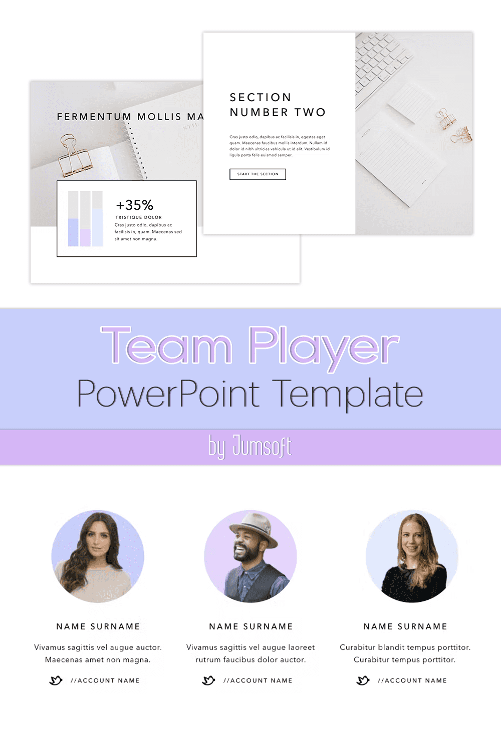 A selection of images of exquisite presentation template slides on the theme of the team player.