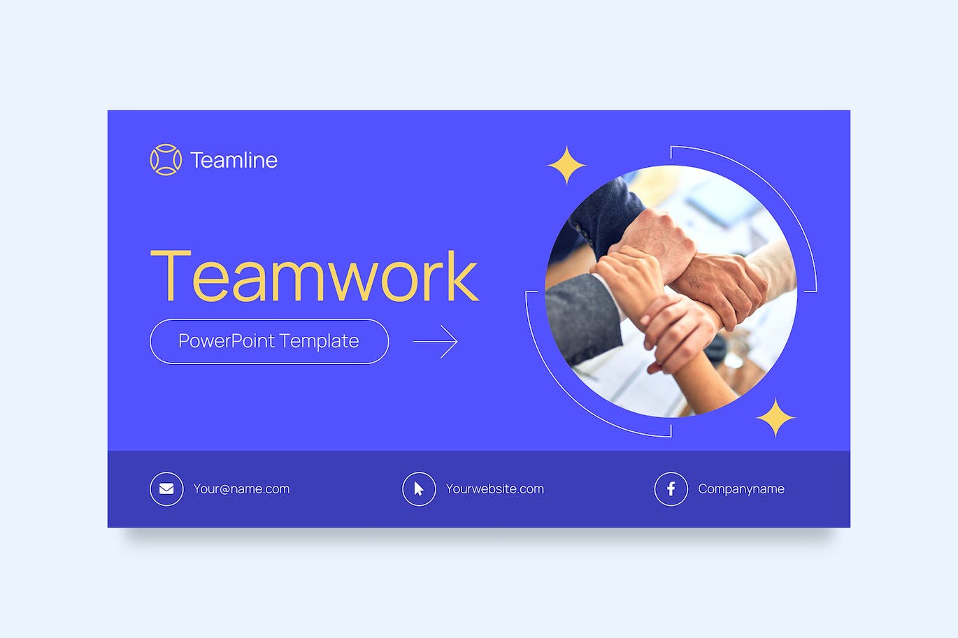 Image of a unique slide presentation template on the theme of teamwork.
