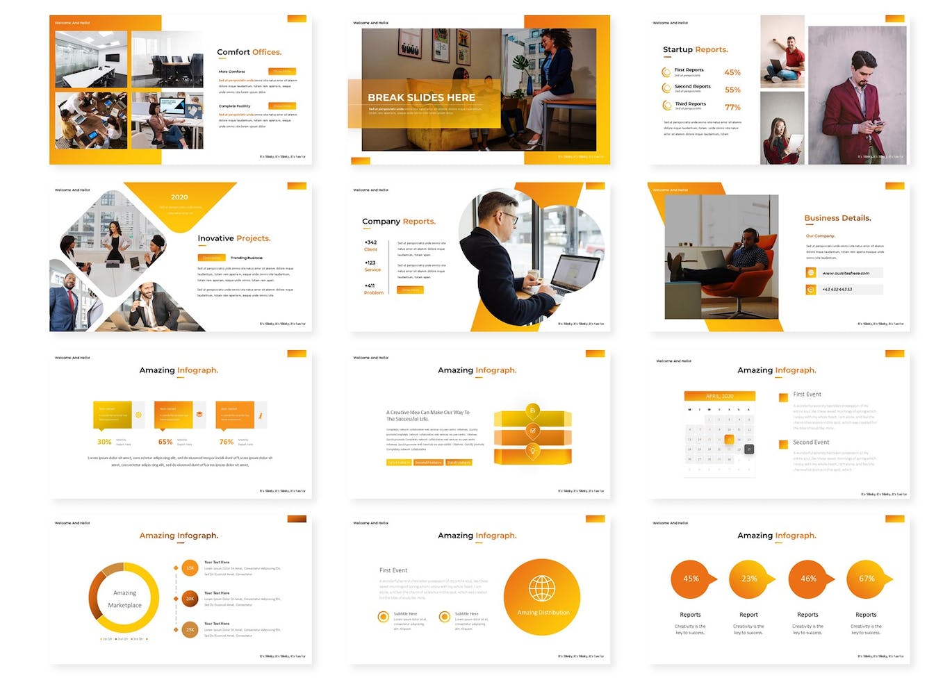 A set of images of adorable presentation template slides on the theme of teamwork.