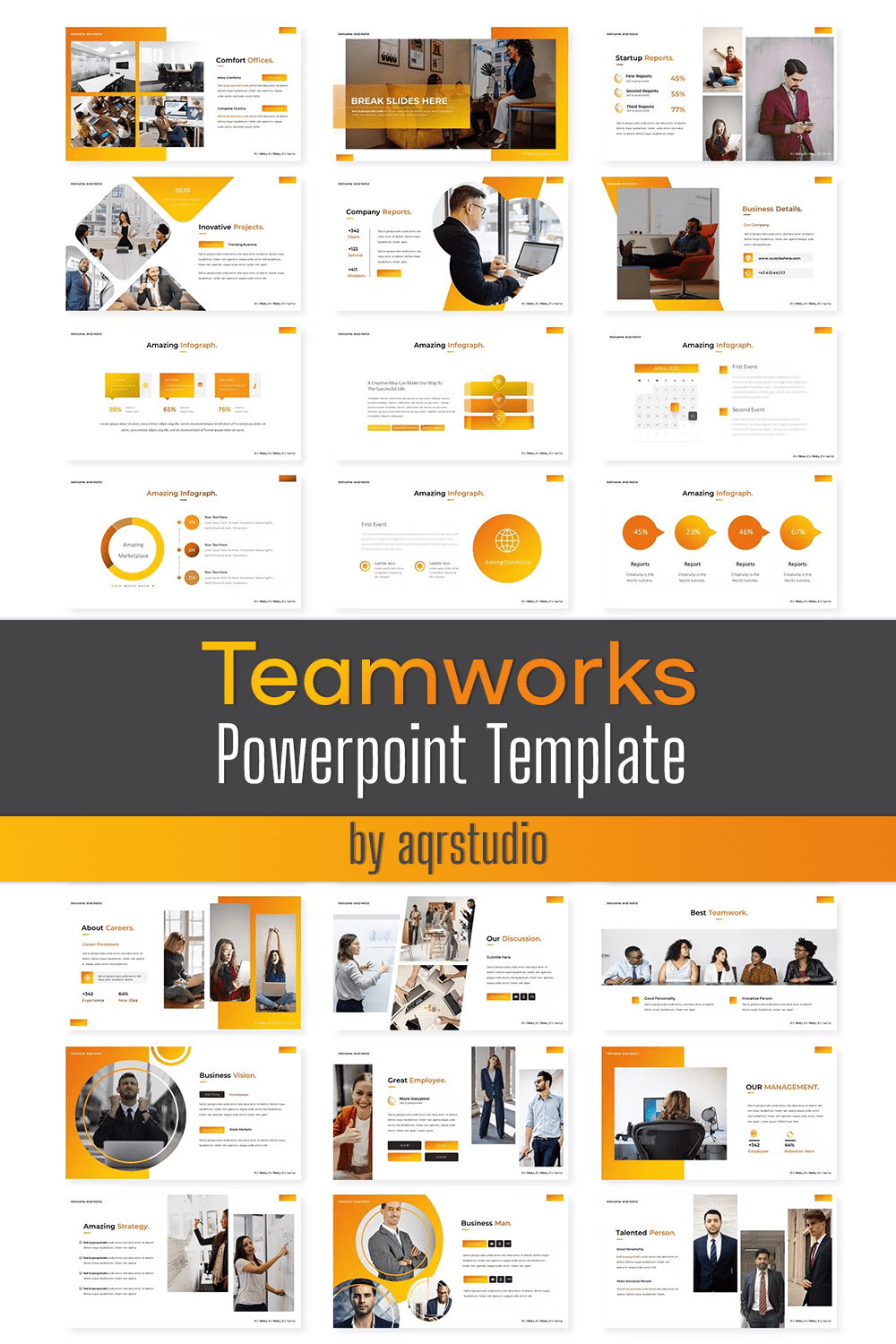 A collection of images of irresistible slide presentation template on the theme of teamwork.