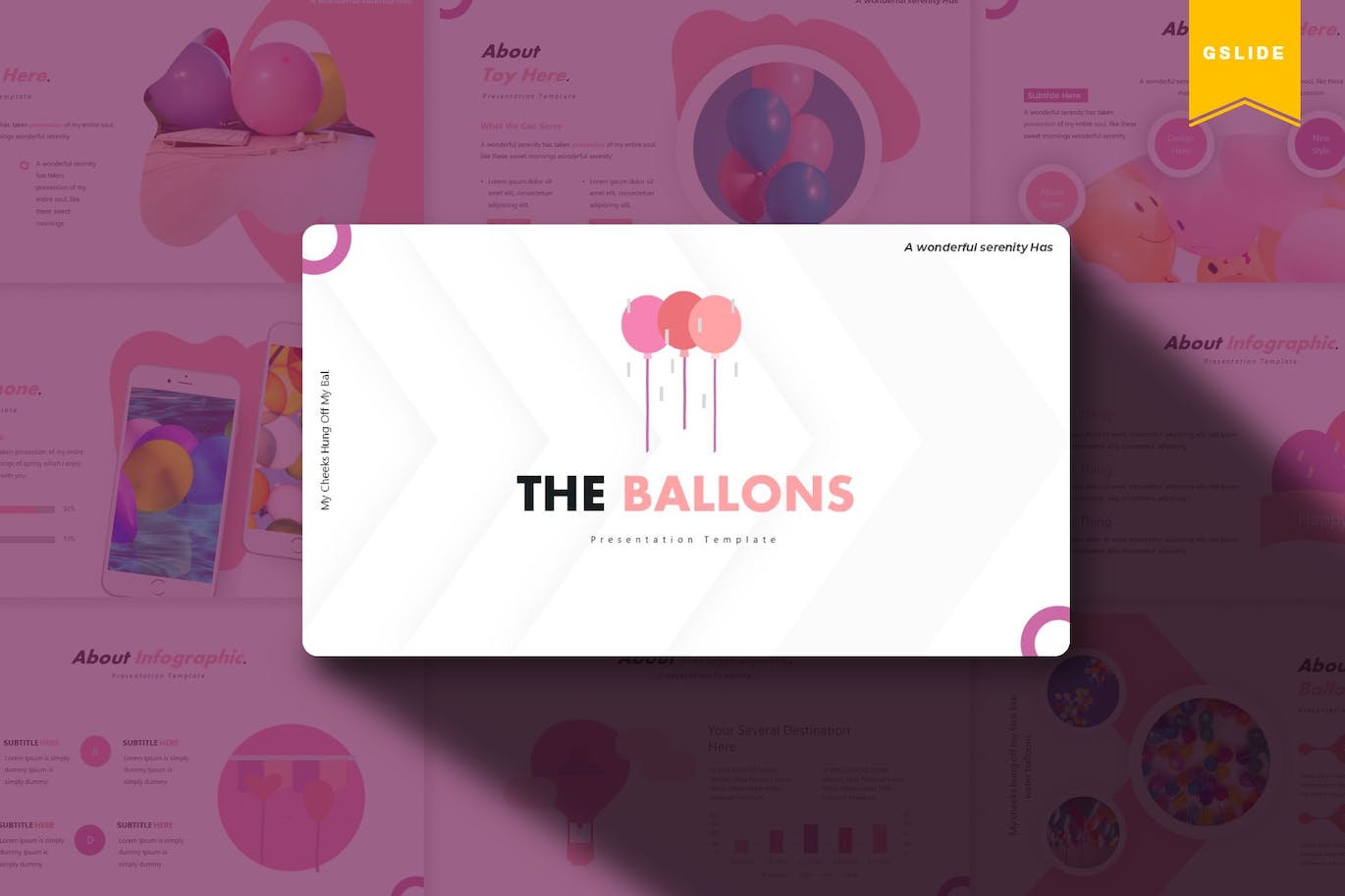 Bundle of images of amazing balloon presentation template slides.