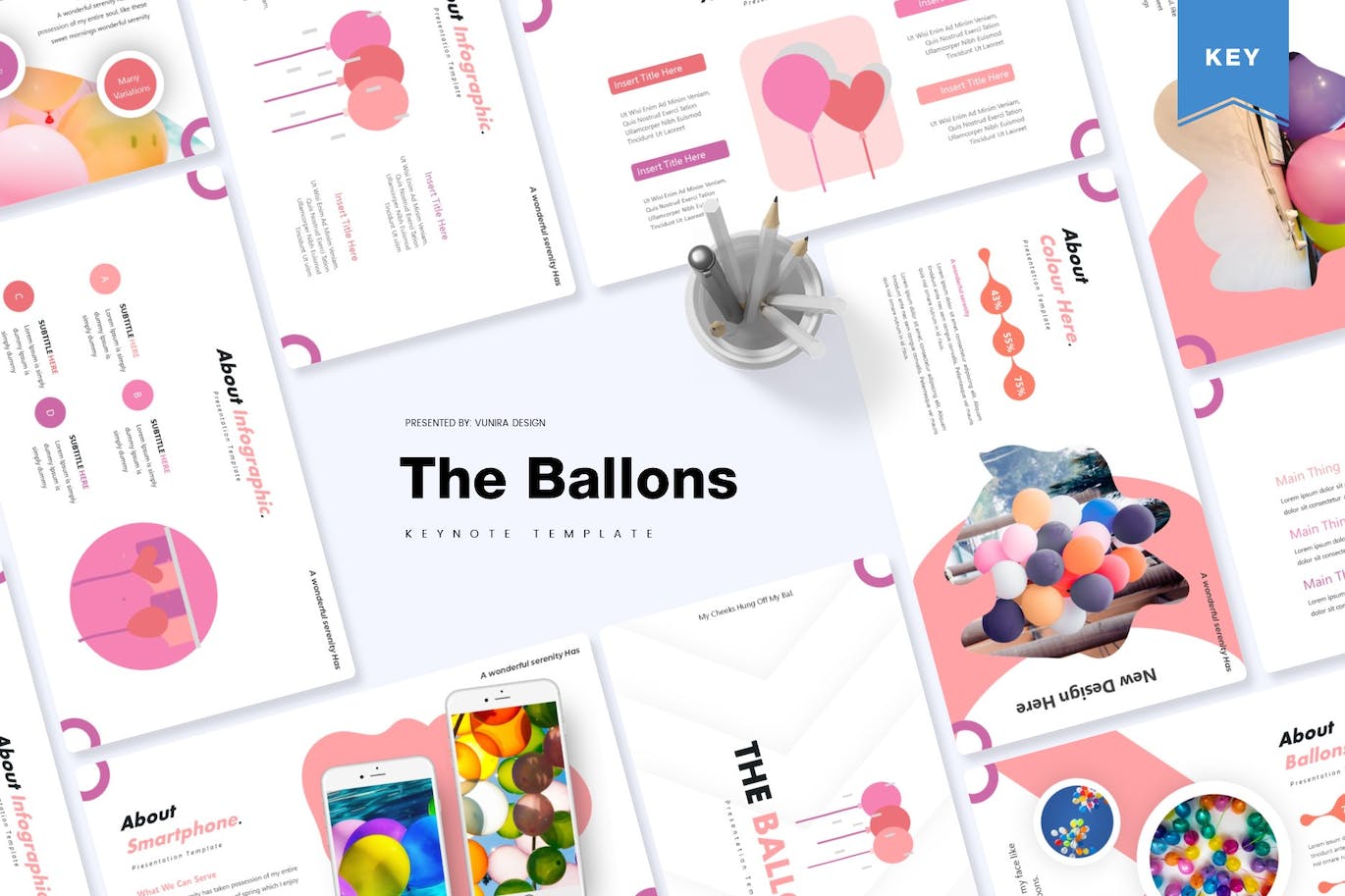 A selection of images of wonderful balloon presentation template slides.