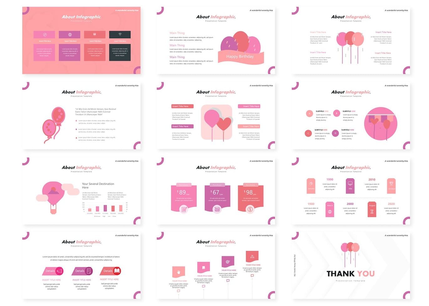 A selection of images of wonderful balloon presentation template slides.