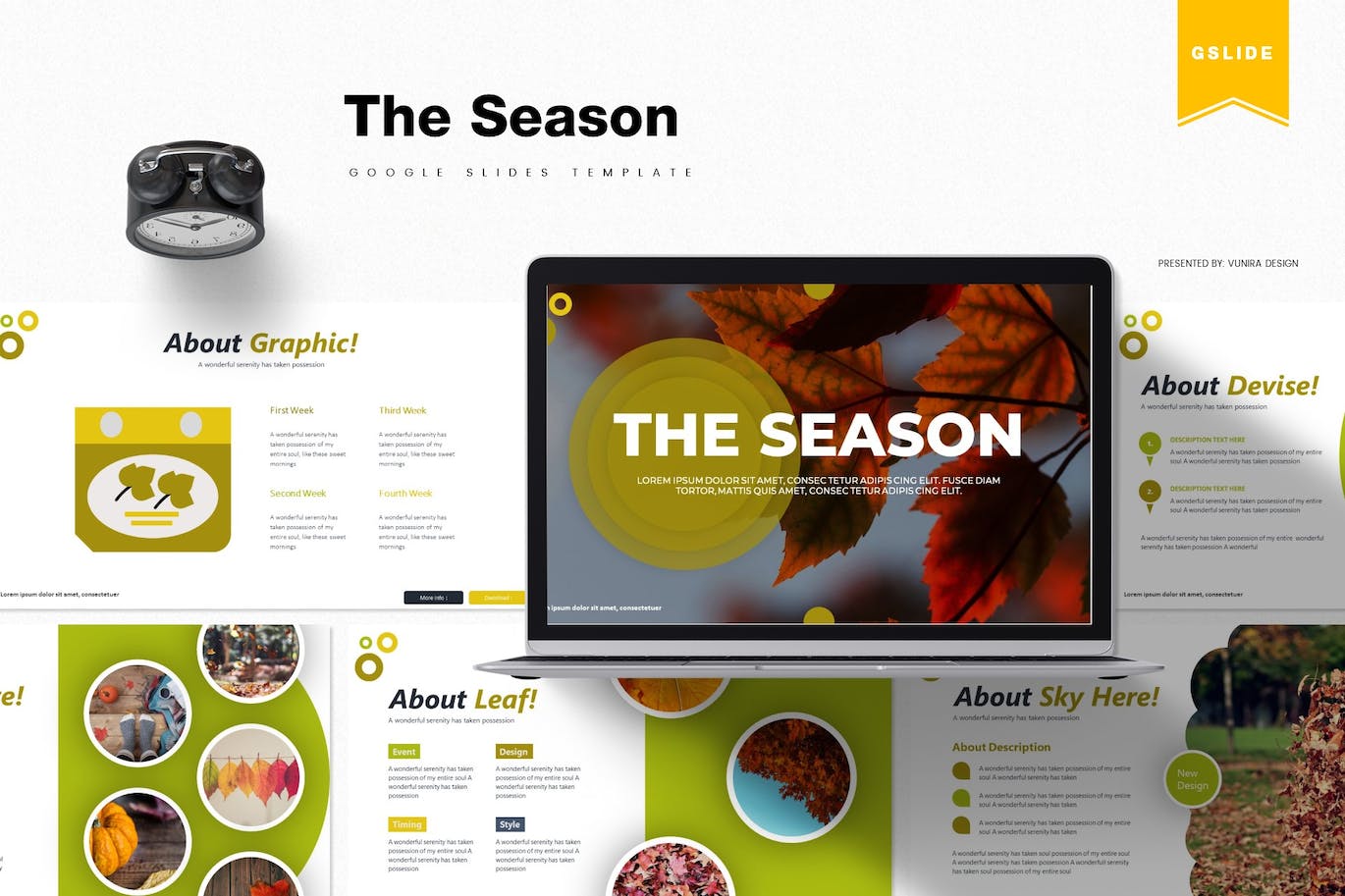 Set of images of exquisite presentation template slides on autumn theme.