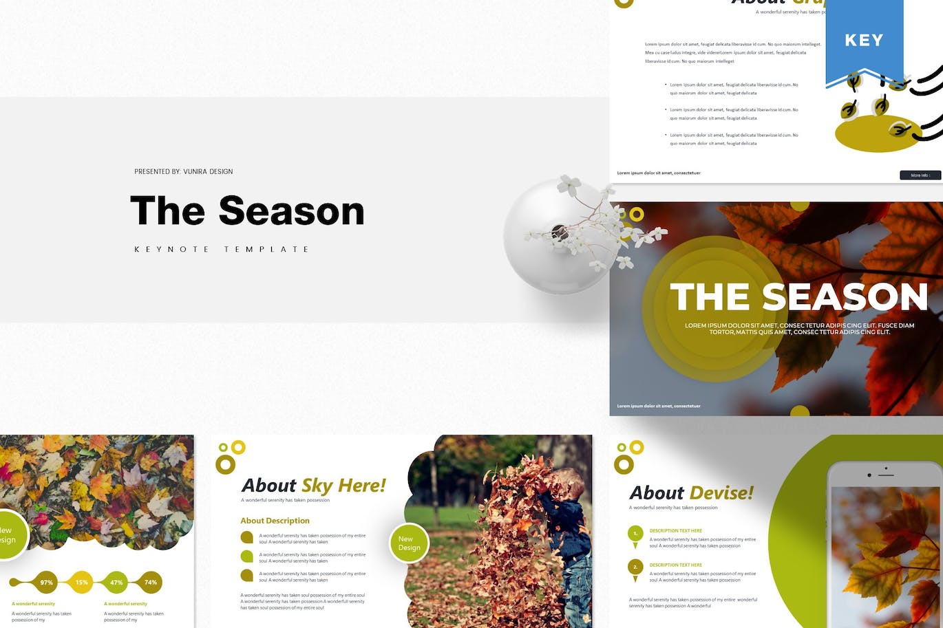 A selection of images of unique presentation template slides on the theme of autumn.