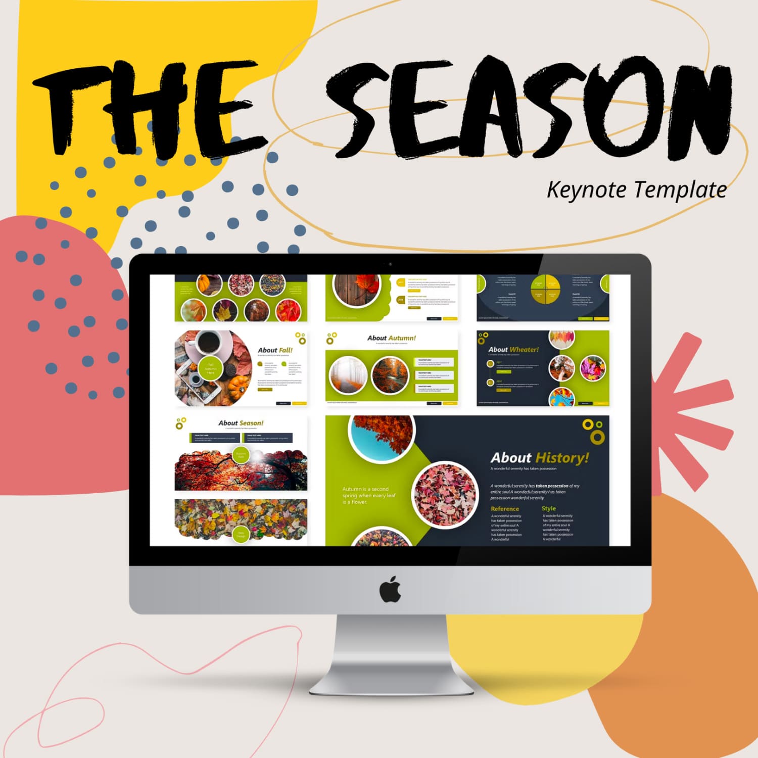 Image of gorgeous presentation template slides on autumn theme on PC.