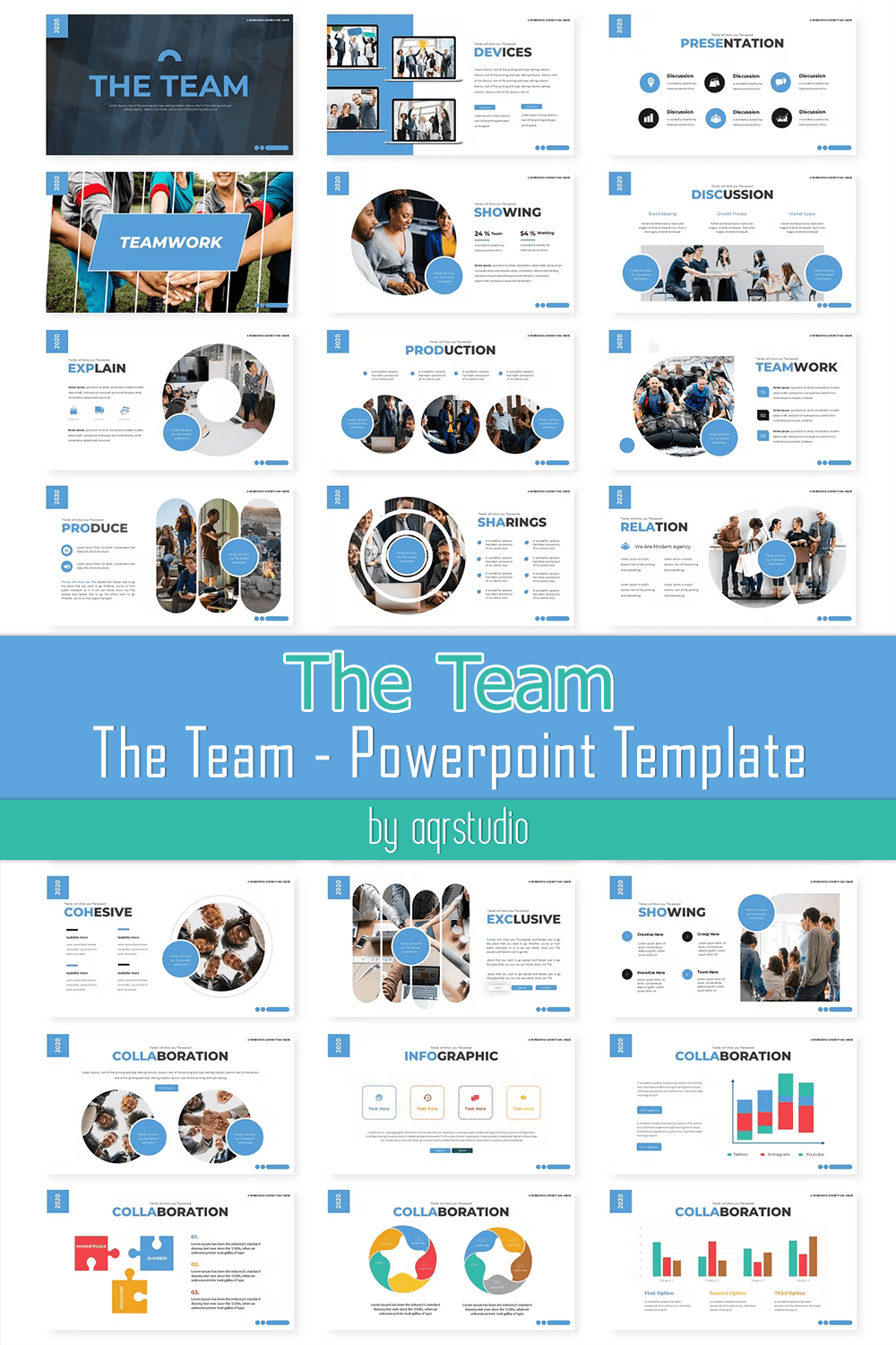 Bundle of images of amazing slide presentation template on the theme of teamwork.