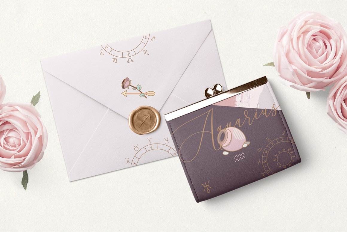 Use this astrology set for the envelope and greeting card or invitations.