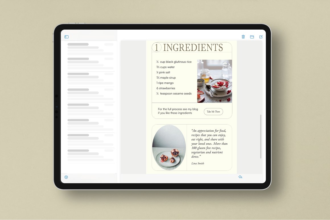 Image of beautiful email design template on tablet screen.