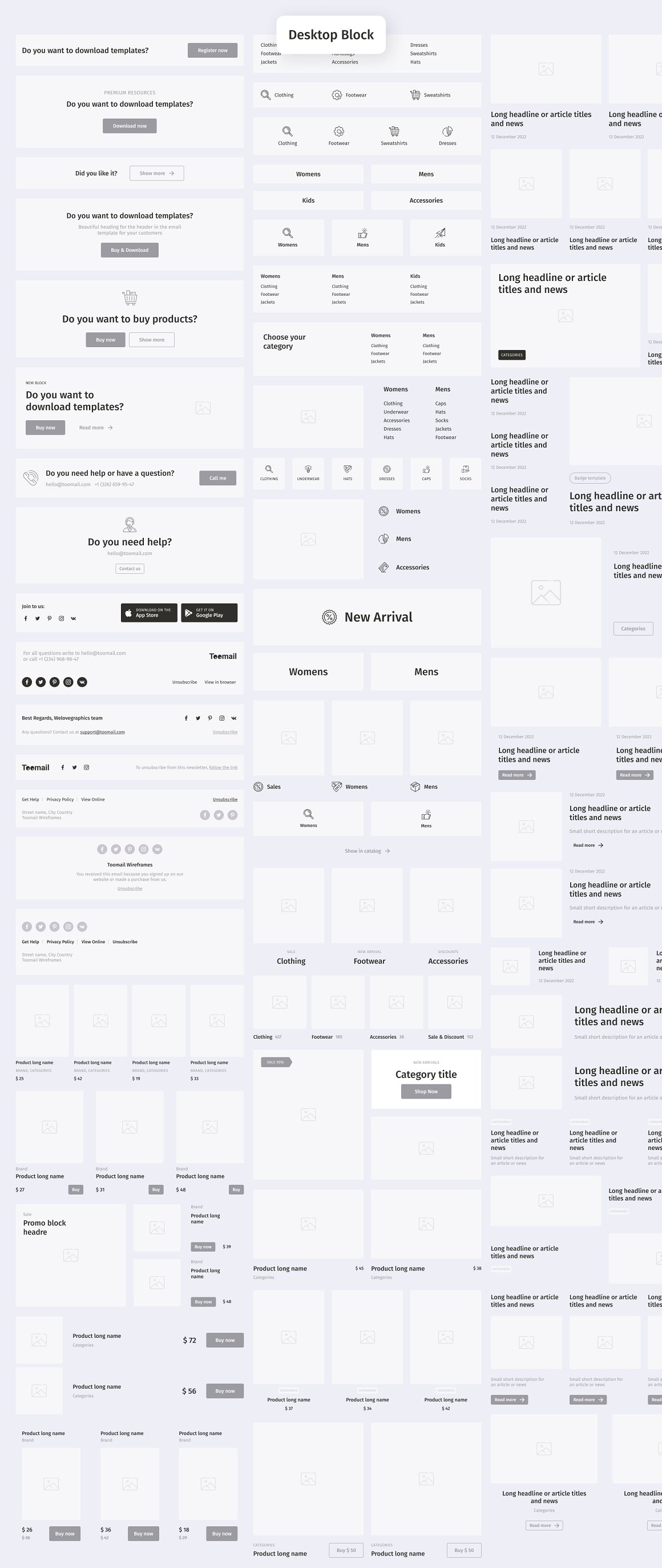 An image of a universal wireframe email newsletter.