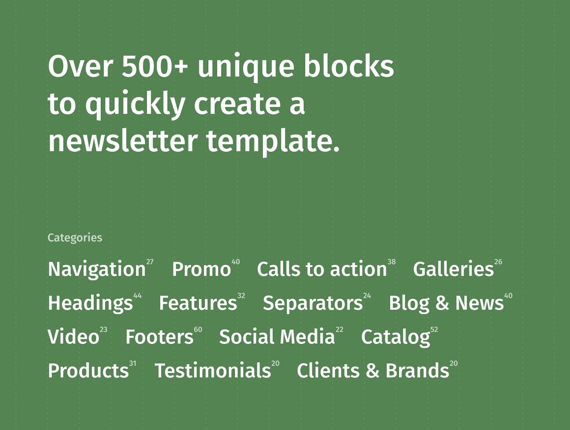 Image with categories of email newsletter blocks.