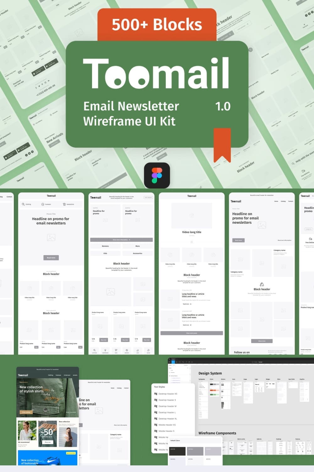 A pack of images of enchanting wireframes for email newsletters.
