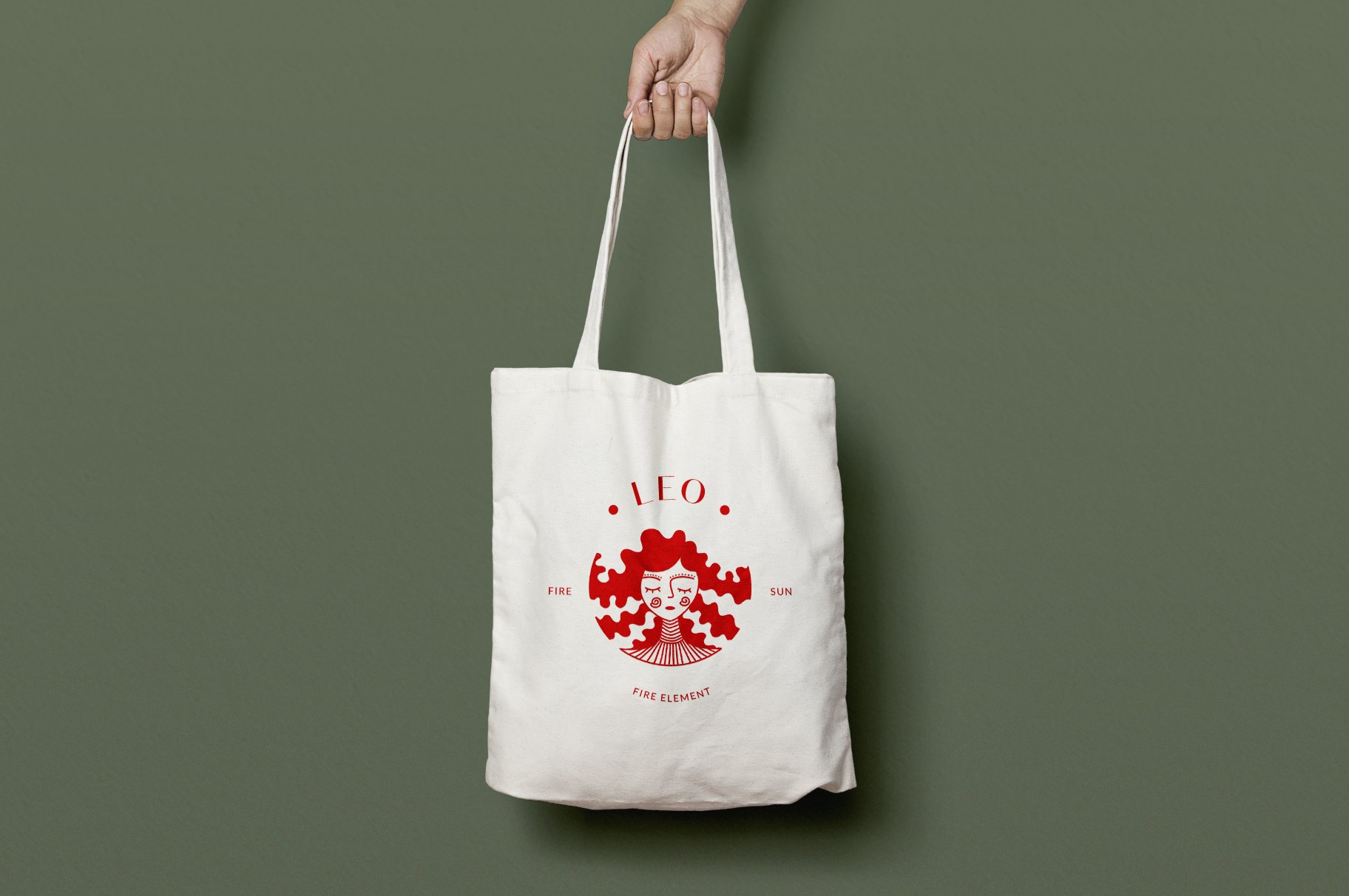 White eco bag with the red leo sign.