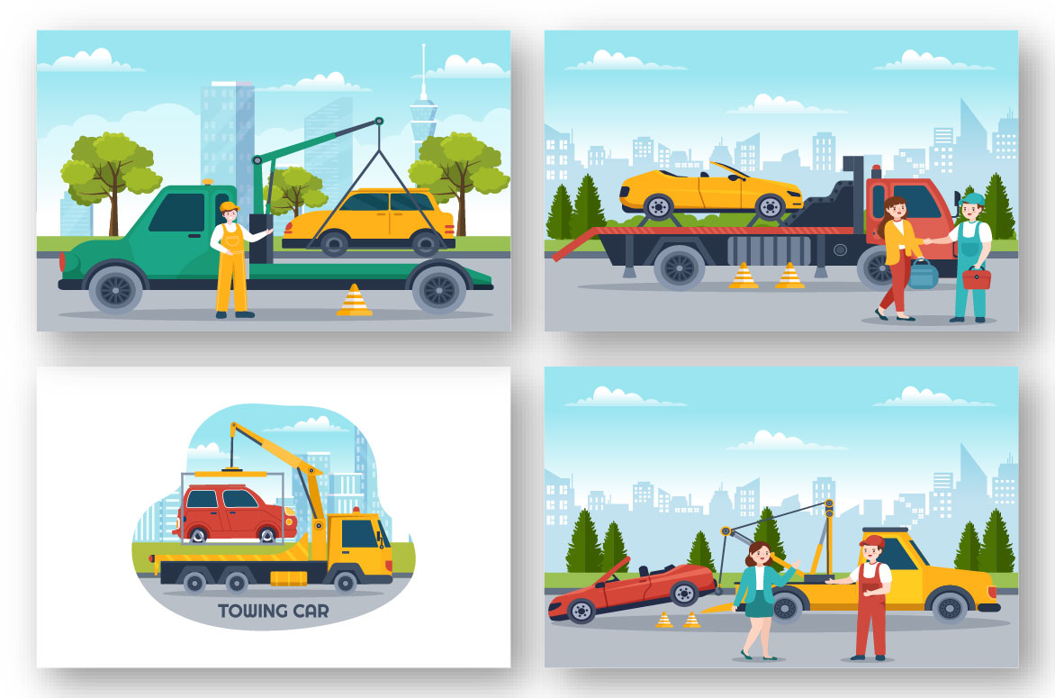 Auto Towing Car Illustration Design preview image.