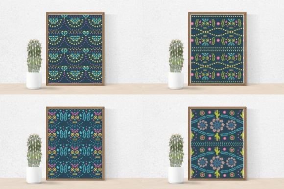 Four images of magnificent tribal patterns in dark green.