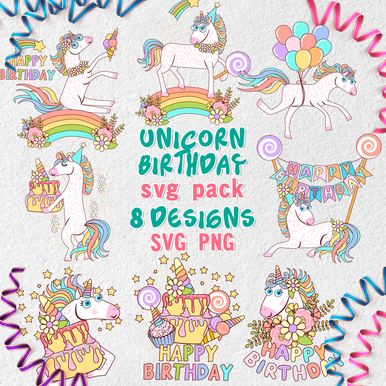 Unicorn Birthday SVG - main image preview.