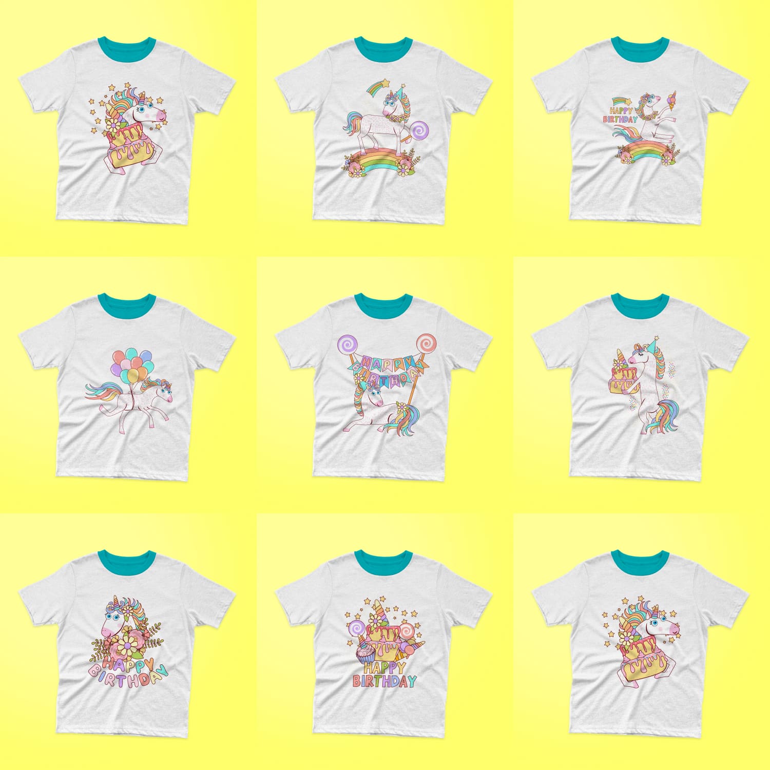 Unicorn Birthday T-shirt Designs Bundle Cover.