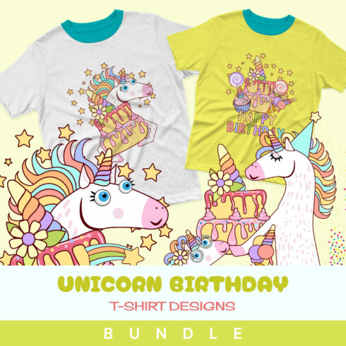 Unicorn Birthday T-shirt Designs Bundle.
